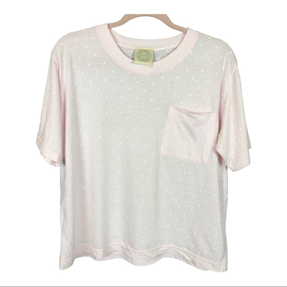 Erika & Company‎ Womens Pink Polka Dot Short Sleeve Pocket T-Shirt Crew Neck